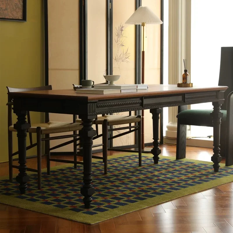 ^French Vintage Luxury Solid Wood Dining Table and Chair Furniture Set Rectangular for Home or Hotel/Villa Assembly Required