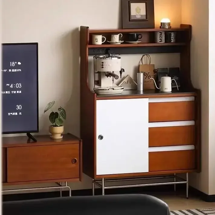 2026 small apartment medieval living room solid wood rock slab dining side retro simple locker