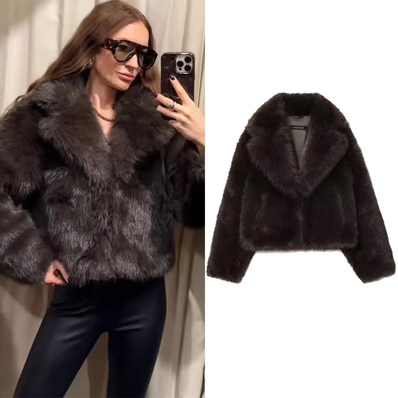 

Women Fashion Fur Jacket 2025 Winter New Fashion Solid Color Laple Button Coat Female Chic Leisure Loose Outerwear