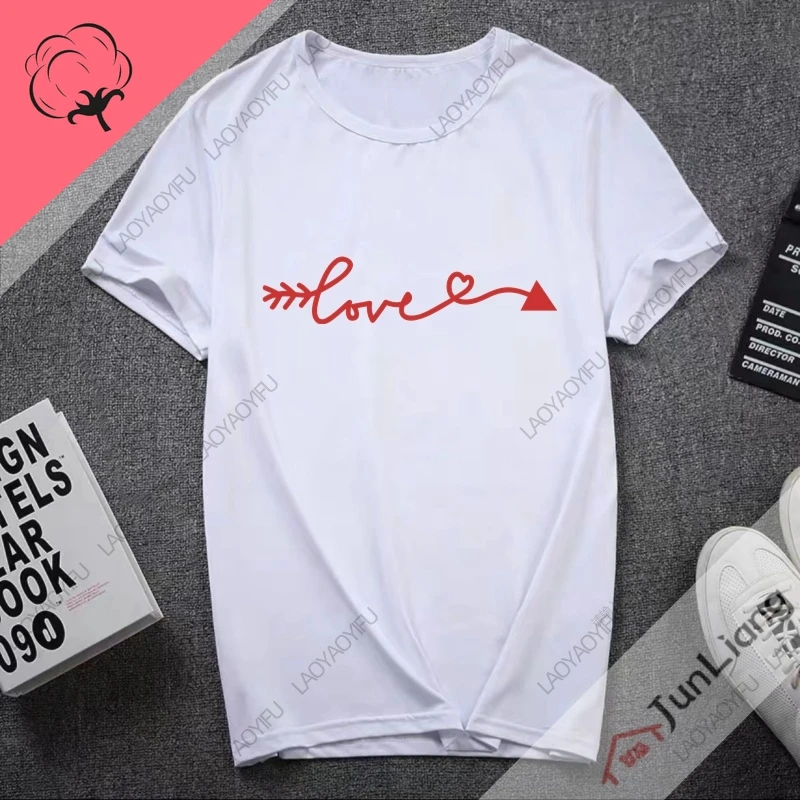 Top Women Girlfriend Gift Drawn Arrows With Hearts Aesthetic Clothing 100% Cotton T- Shirts and Blouses Youthful Woman Clothes