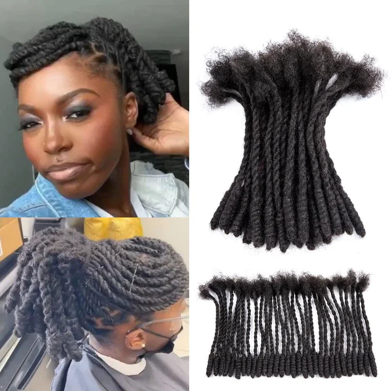 Dreadlocks pré-torsadés pour hommes et femmes, 0.8 cheveux humains, double brins, style retwisting, 100% cm