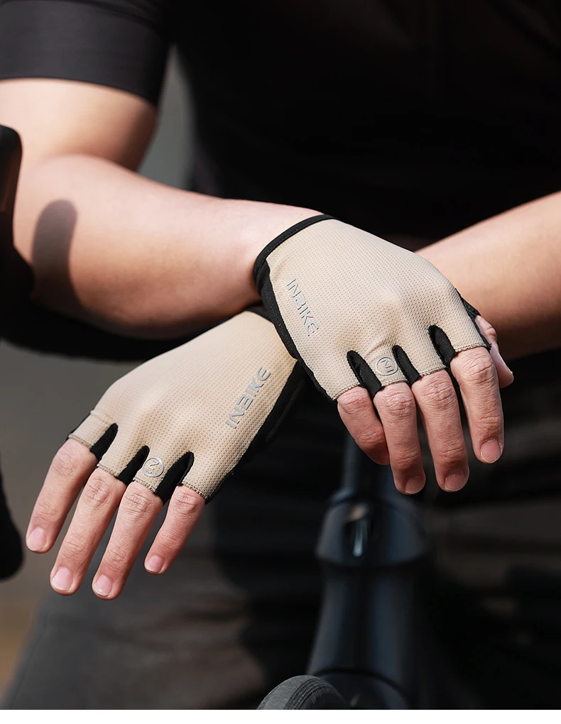 INBIKE Halbfinger-Fahrradhandschuhe für Herren Stoßdämpfende Atmungsaktive Sommerhandschuhe für Mountainbike Rennrad Rutschfeste Fahrradhandschuhe – Detail 17