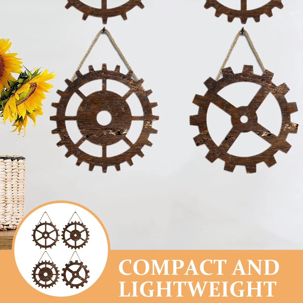 

4pcs Gear Wall Decor Industrial Vintage Hanging Ornaments Style Wooden Home Accessory farmhouse wall art