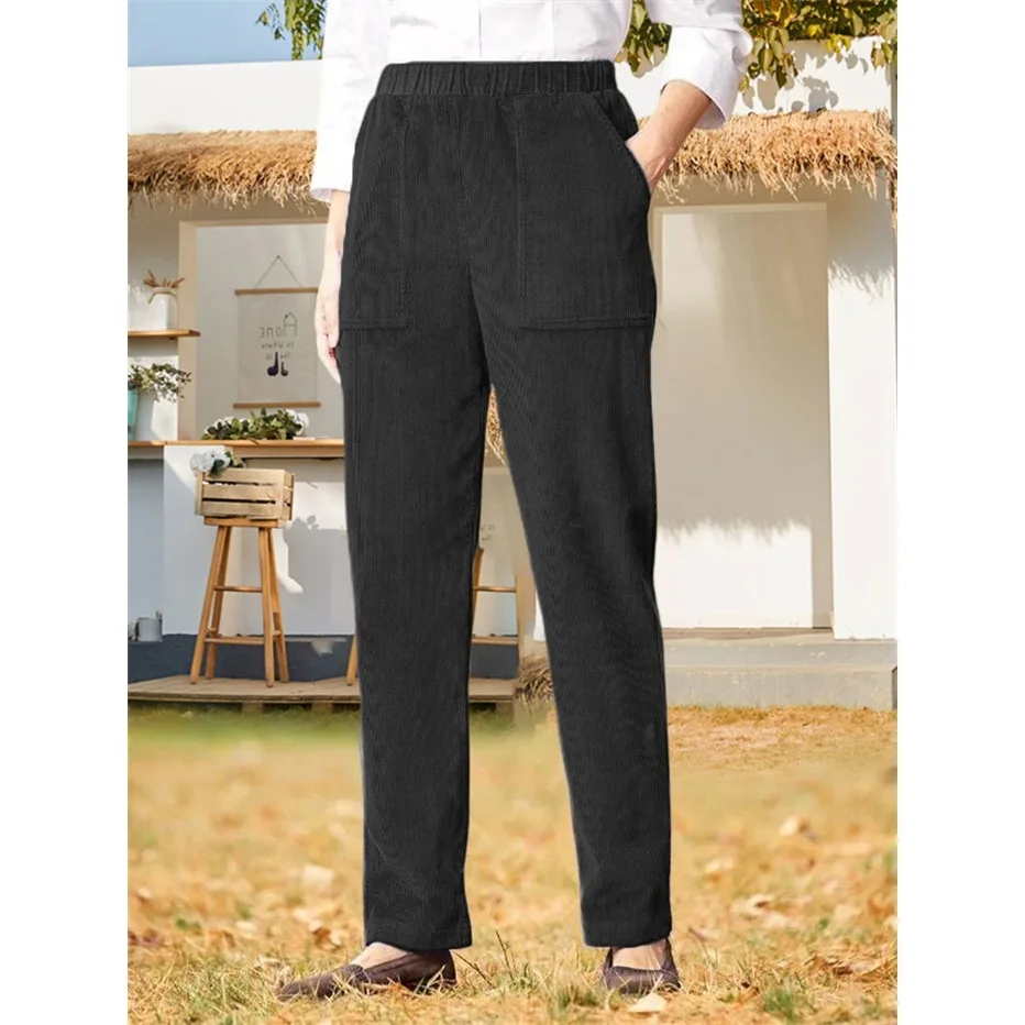 Broeken Dames 2025 Moda Mujer Winter Versatile Solid Color Straight Leg Loose Wide Leg Pants Women's Elastic Waist Pocket Pants