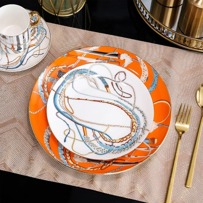 

Exquisite European Style Ceramic Tableware Western Plate Coffee Cup Saucer Steak Breakfast Flat Home Dishware