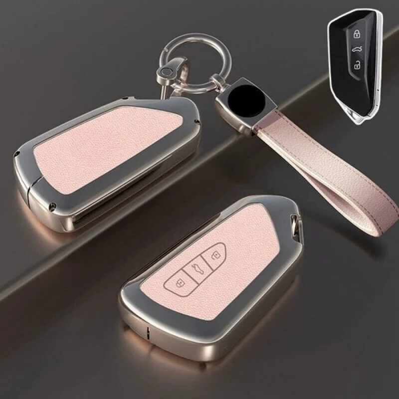 A + غطاء حافظة مفاتيح السيارة من الجلد من سبائك الزنك لسيارة VW Golf 8 Mk8 ID.3 ID.4 Octavia GTD #5