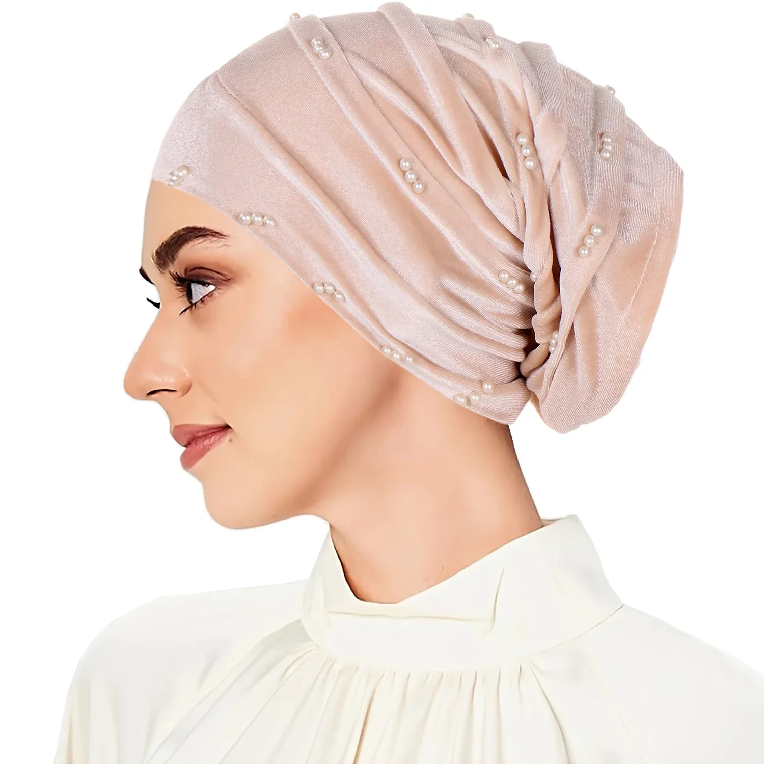 Indian Velvet Turban Women Chemo Cap Beaded Bonnet Headscarf Hair Loss Head Wrap Beanie Hijab Hat Muslim Headwear Turbante Mujer