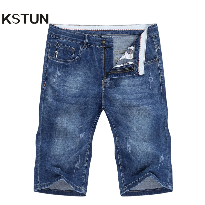 KSTUN Summer Shorts Jeans for Men 2025 Thin Stretch Blue Fashion Pockets Denim Shorts Jeans Man Straight Casaul Mens Clothing