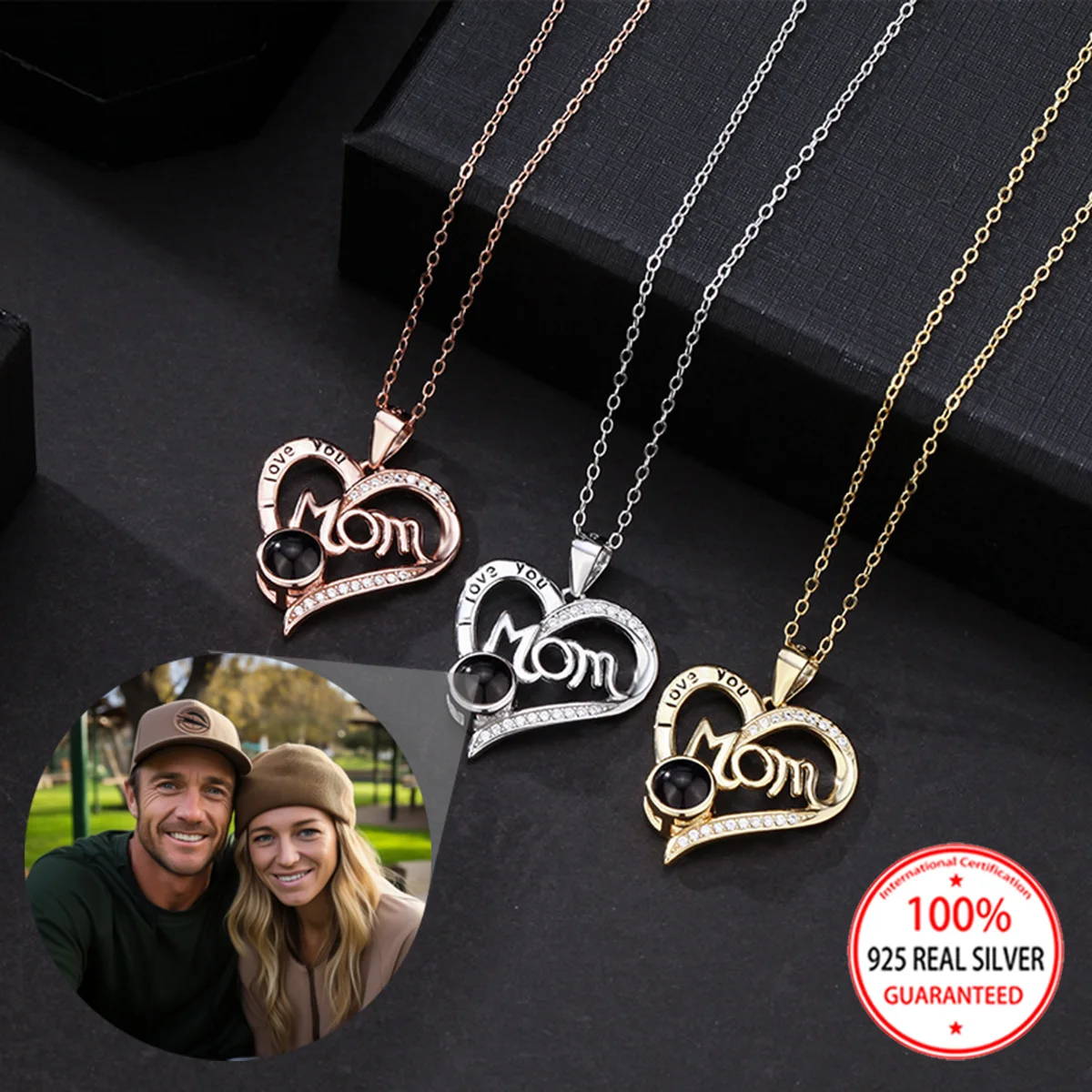 

925 Sterling Silver Custom Color Picture Projection Heart Letter Mom Pendant Necklace Romantic Gift For Mom On Mother's Day New