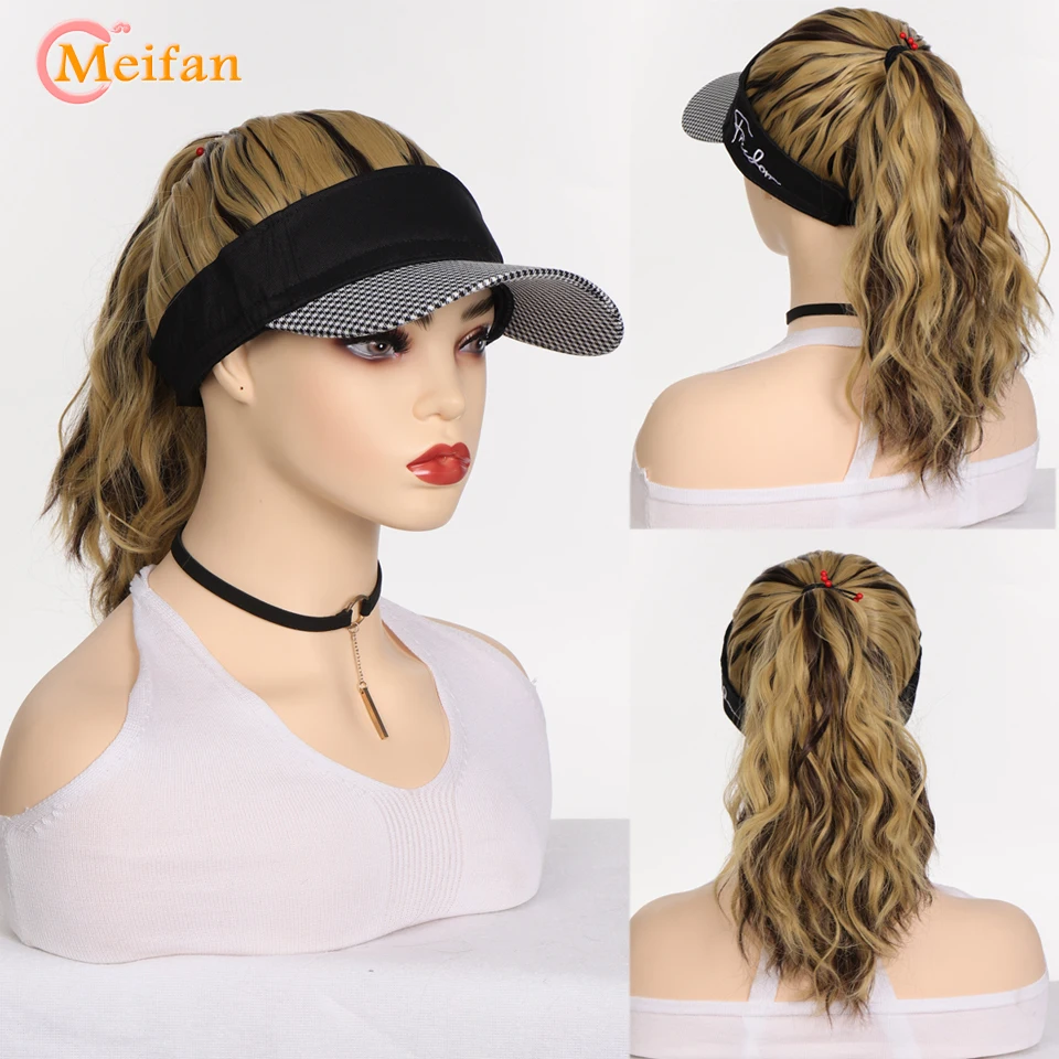 MEIFAN Synthetic Natural Fake Hair Ponytail Extension Wig wiht Hat Travel Beach Shade Baseball Cap All-in-one Easy Wear Hat Wig