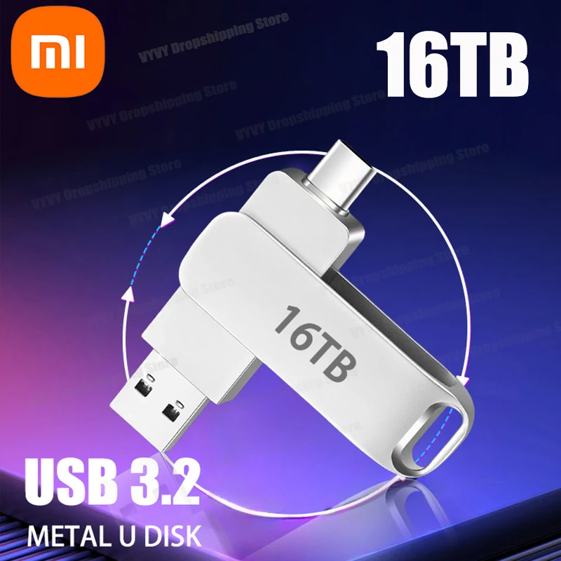 דיסק פלאש Xiaomi 16TB USB 3.2 מהירות גבוהה העברת מתכת Pendrive כרטיס זיכרון Pendrive דיסק פלאש Memoria מקל עמיד למים חדש
