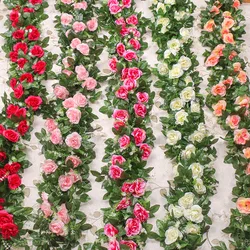 2.2m Rose Artificial Flower Vine For Wedding Garland White Pink Home Room Wedding Decoration Silk Artificial Rose Vine Han