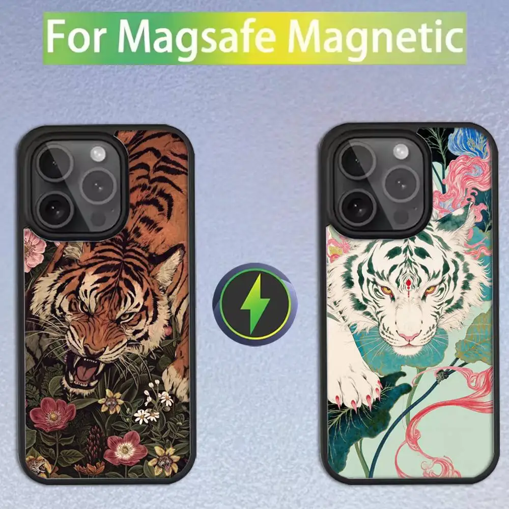 

J-Japanese Ukiyo-e Tiger Phone Case For iPhone 17,16,15,14,13,12,11,Pro,Max,Plus,Mini,SE4,E Magnetic For Magsafe Wireless