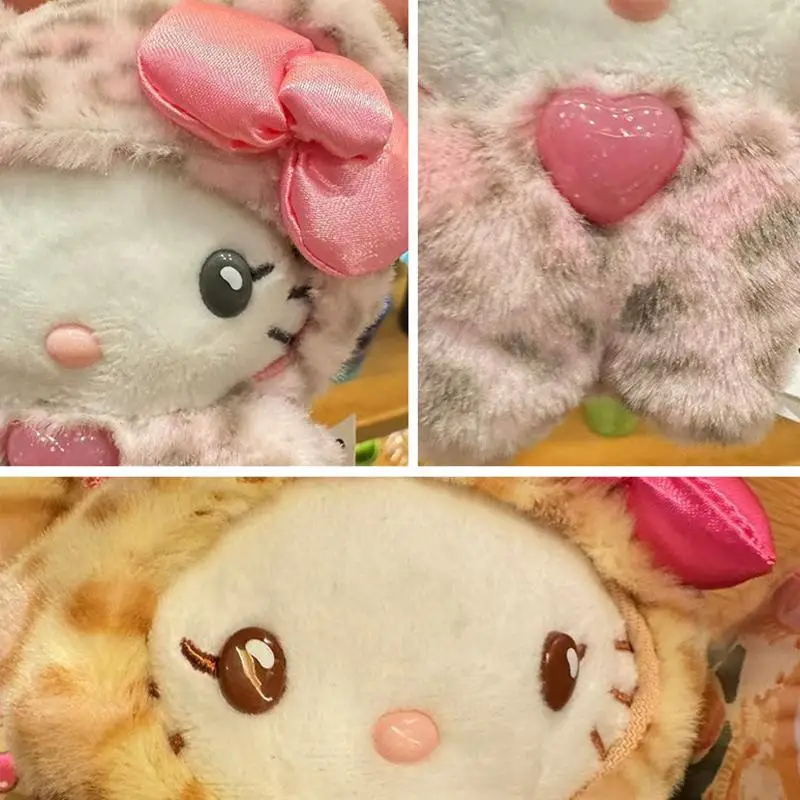 Kawaii Sanrio Hello Kitty Plush Toys Leopard Kt Plushies Keychain Print Women Backpack Pendant Decoration for Girl Birthday Gift