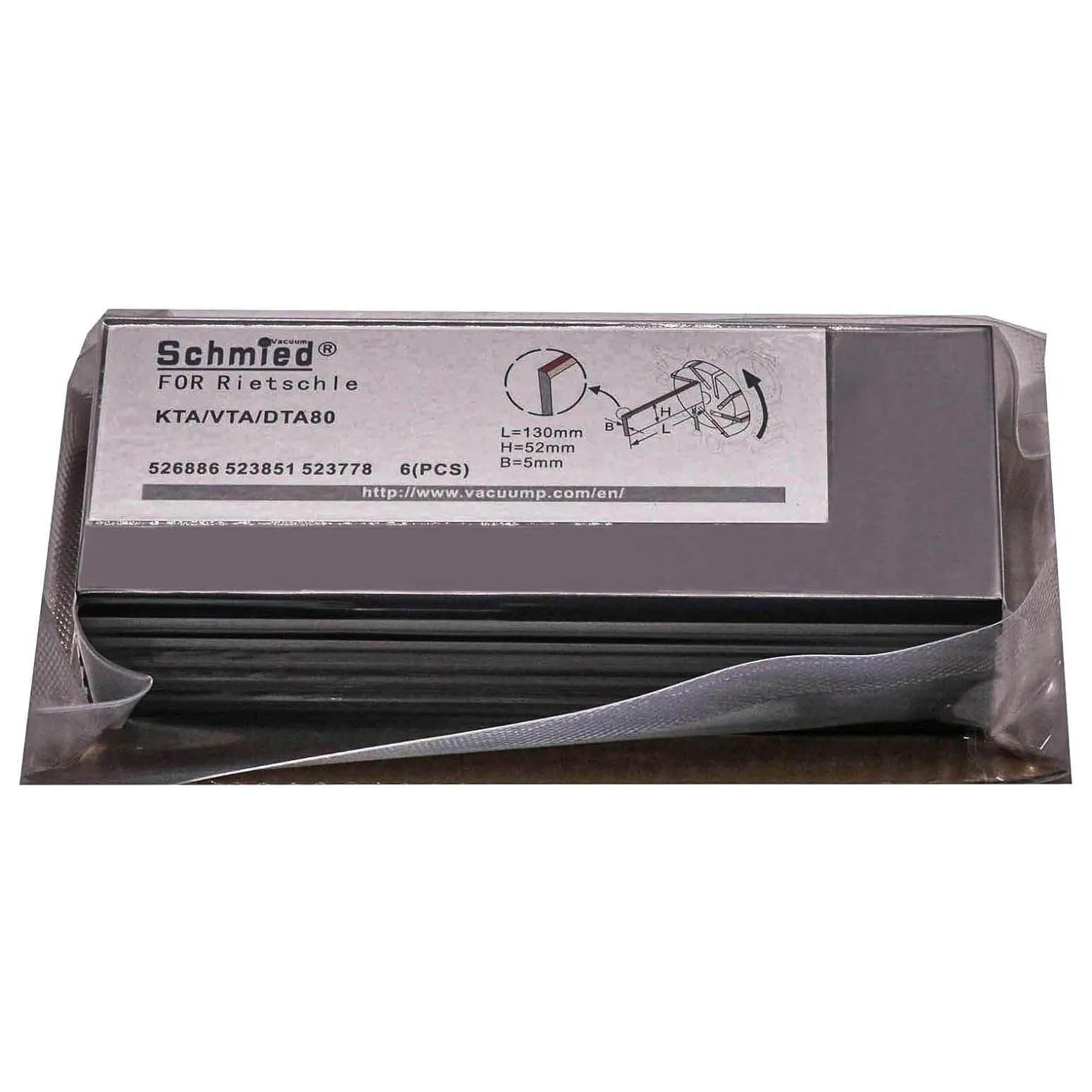 6 Pack Vane 523778 526886 523851 for Rietschle Vacuum Pump DTA80, VTA80, KTA80/1/2/3/4, 130-52-5mm