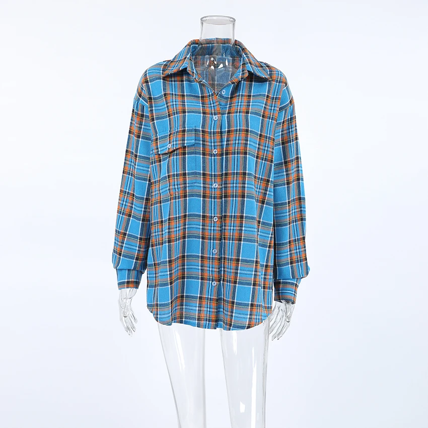 Autumn Female Office Fashion Shirt Tops For Woman 2024 Summer Women Oversized Plaid Shirt Vintage Long Sleeve Loose Fit Blouse