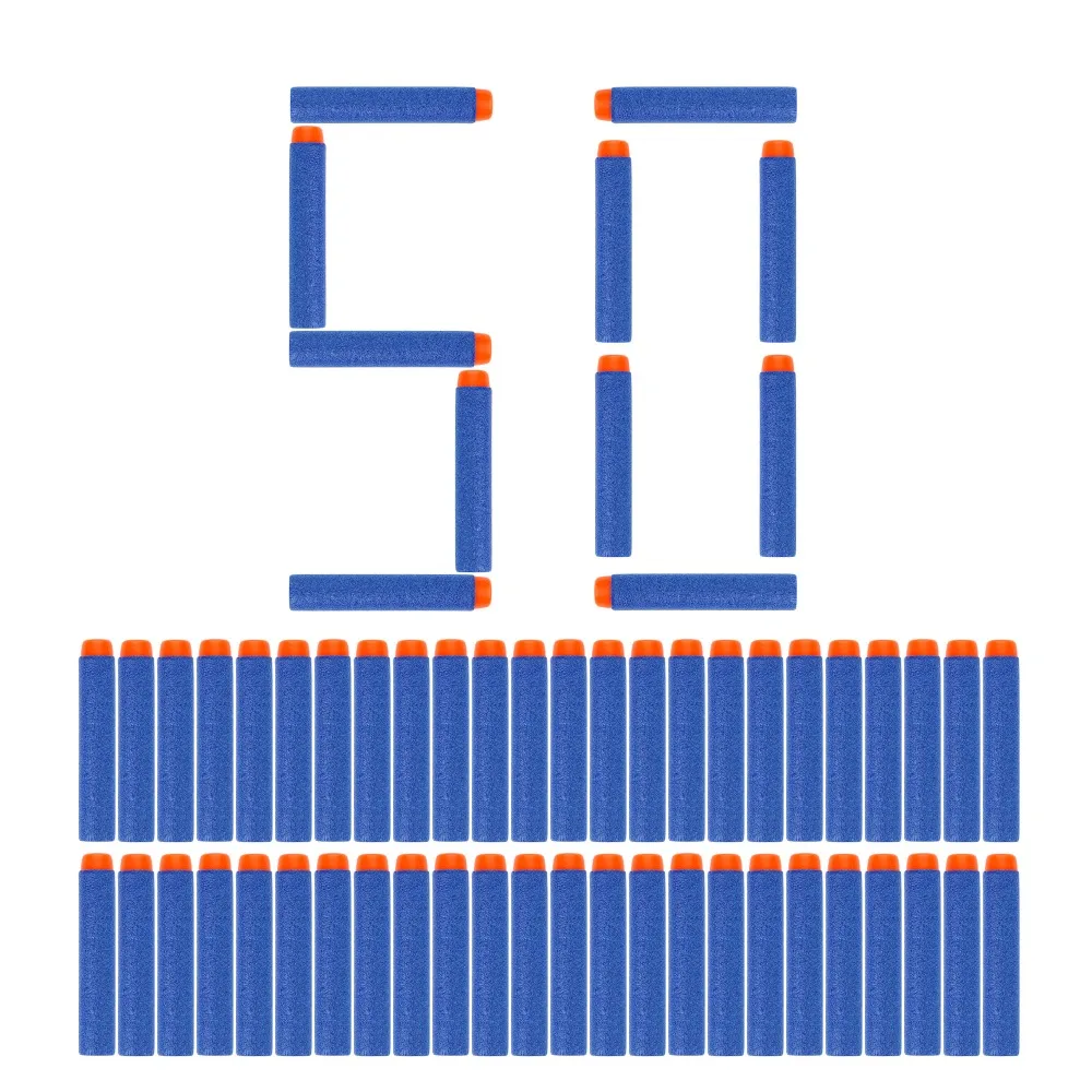 50 Uds. Balas de espuma con cabeza de bala suave de 8 colores para Nerf N-strike Elite Series 7,2 cm * 1,3 cm