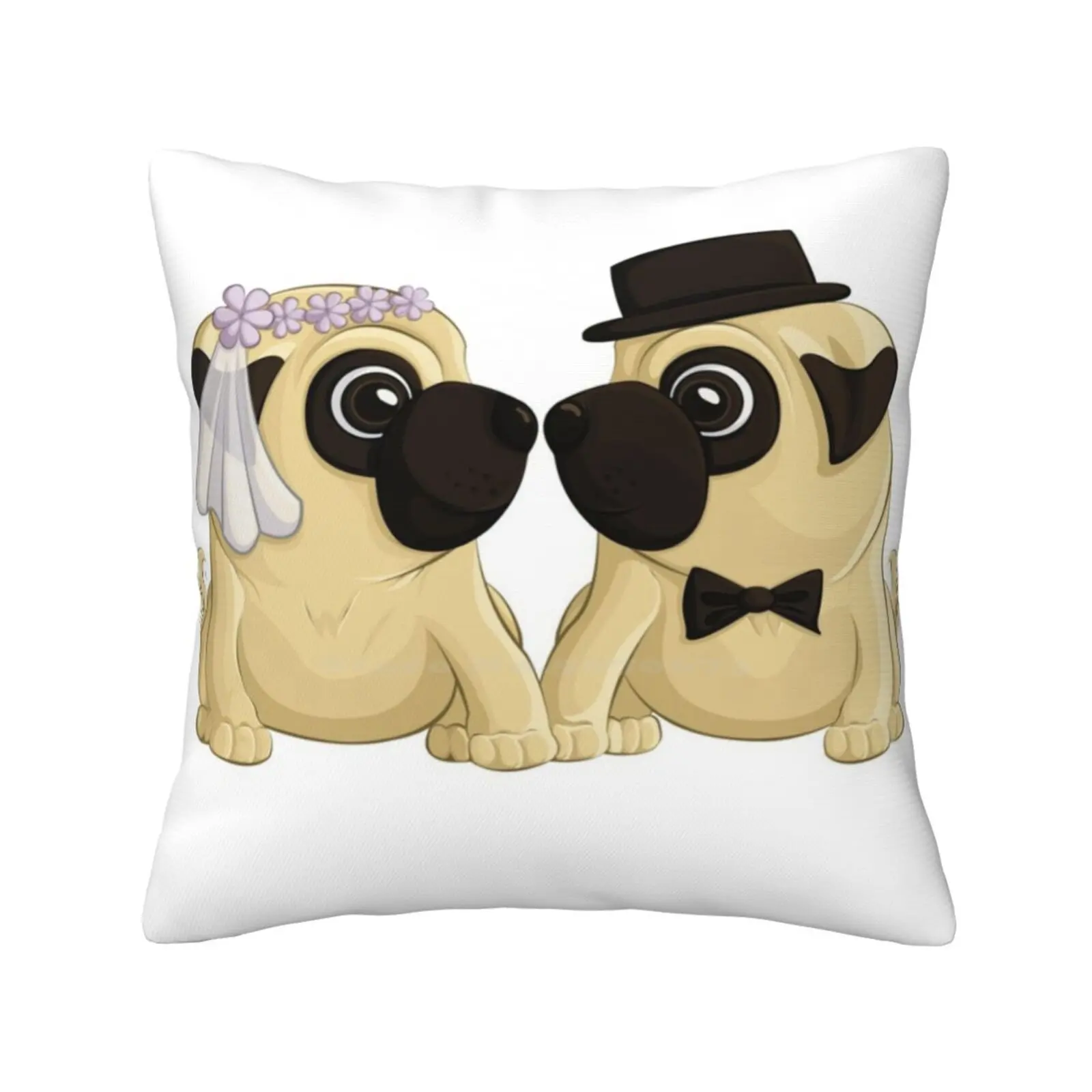 Wedding Pugs Fashion Sofa Throw Pillow Cover Pillowcase Dogs Animals Angele Gougeon Cartoon Animal Cute Pug Bride Groom Wedding