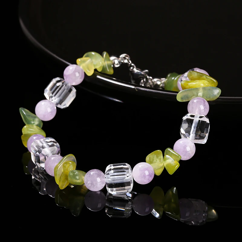 JD Design Natural Purple Jade Irregualr Lemon Gravel Rock Qaurtz Strand Bracelet Women Handmade Stainless Steel Healing Gifts