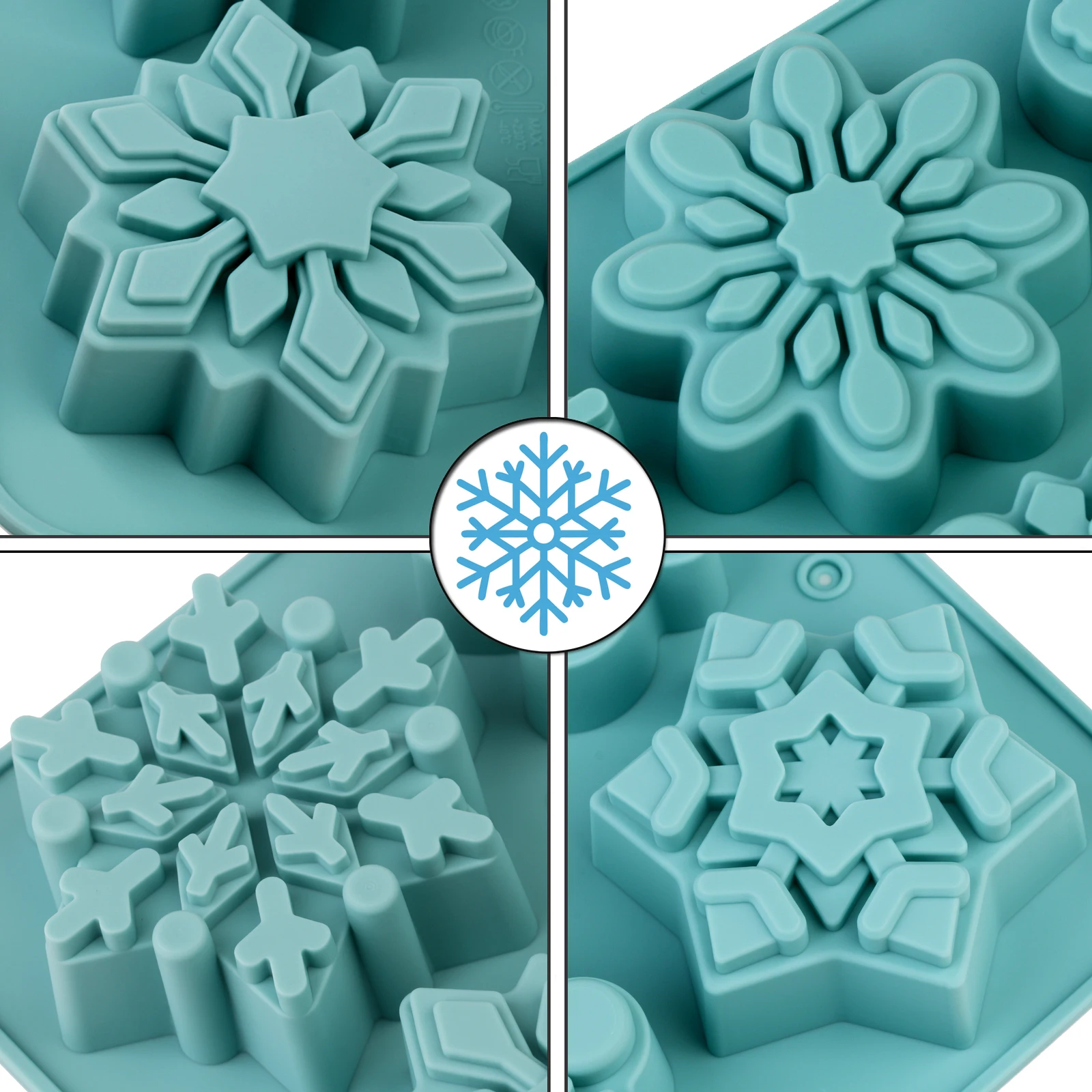1 Stück Silikon-Schneeflockenform für Weihnachtsbacken, verdickte Form zur Herstellung von Schneeflockenkerzen, Desserts, Mousse und Süßigkeiten – Detail 6