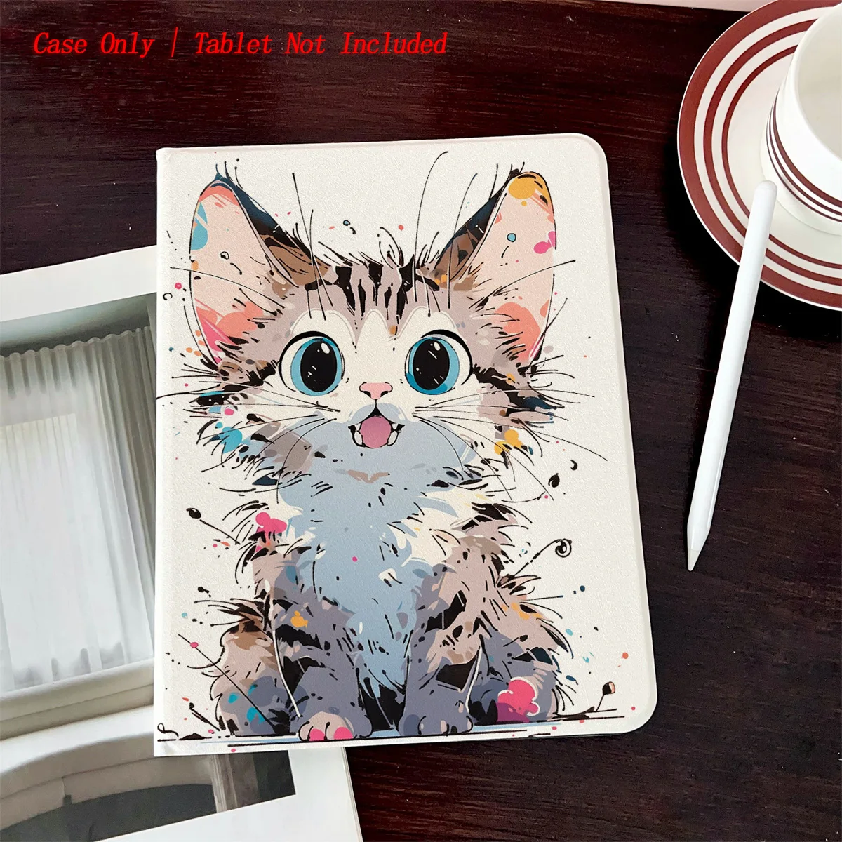 

Противоударный чехол для iPad в книжном стиле со слотом для ручки и очаровательным кошачьим принтом для нескольких моделей Apple, прочный, устойчивый к ударам