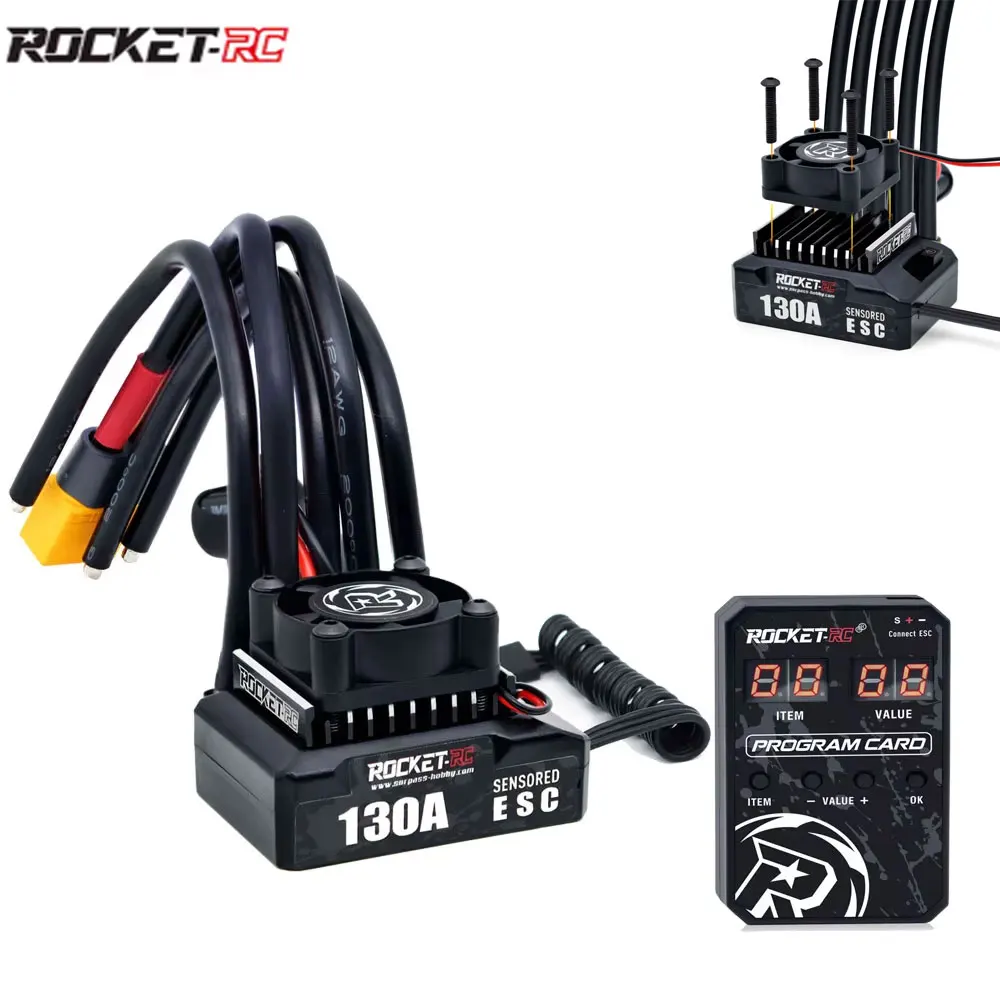 ROCKET-RC 130A Sensored Brushless Speed Controller Built-in Cooling Fan 6V/5A BEC for 1/10 RC Car 380 390 540 Brushless Motors