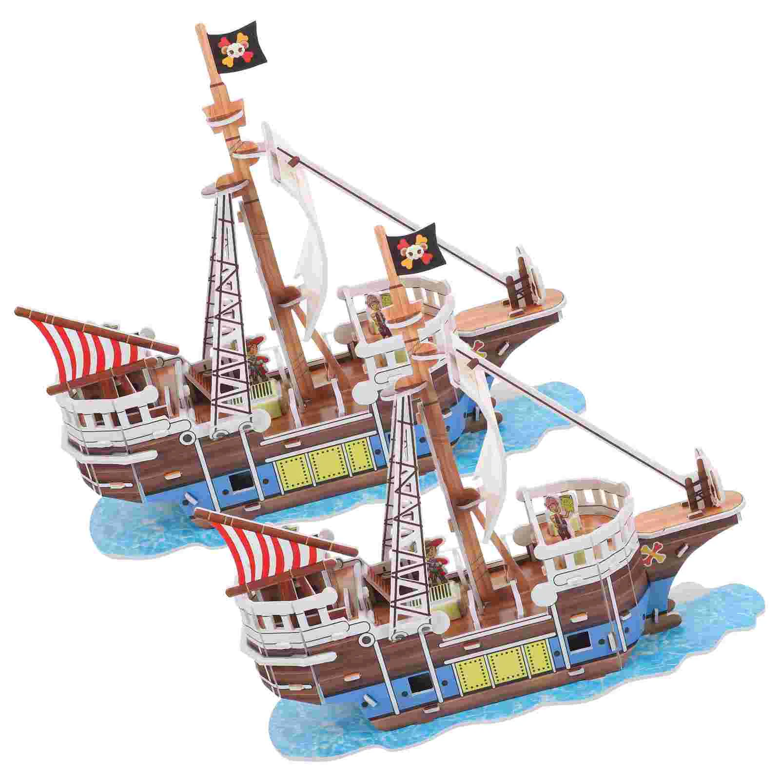 2 Sets Pirate Ship Puzzle Sailboat 3d Paper Puzzles Model Adult for Adults Kids