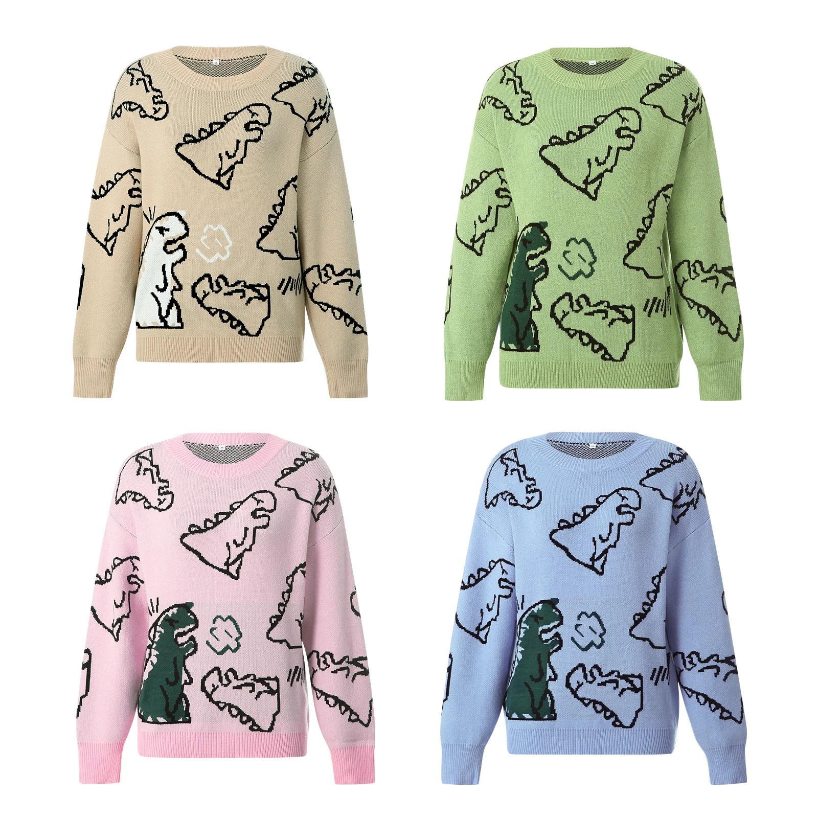 Sweaters Men Harajuku Style Knitted Hip Hop Streetwear Dinosaur Cartoon Pullover Oversize Casual Couple O-Neck Vintage Sweaters