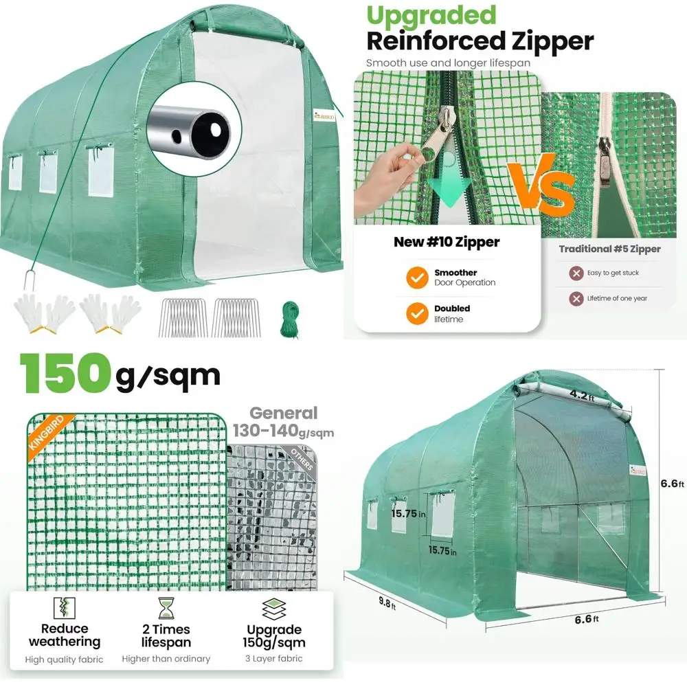 Grande serra walk-in per esterni in acciaio zincato resistente, 10x6,6x6,6FT, porta in rete, finestra dello schermo, qualità premium