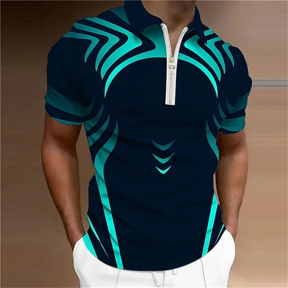 Men\'s Polo Shirt Golf Geometry Turndown 3d Print Street Short Sleeves Zipper Clothing Fashion Designer Casual Breathable Tops