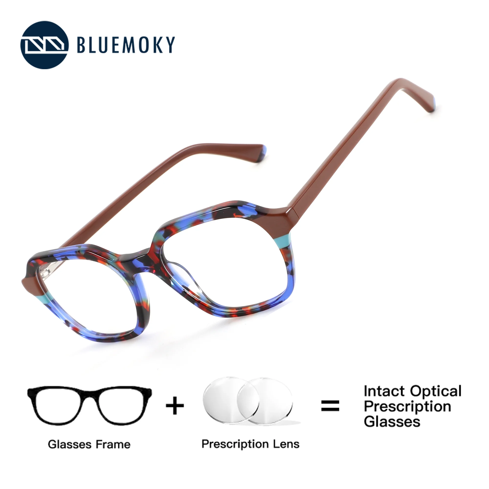 

BLUEMOKY Polygon Acetate Prescription Glasses Women Photochromic Anti Blue Light Optical Multifocal Eyeglasses