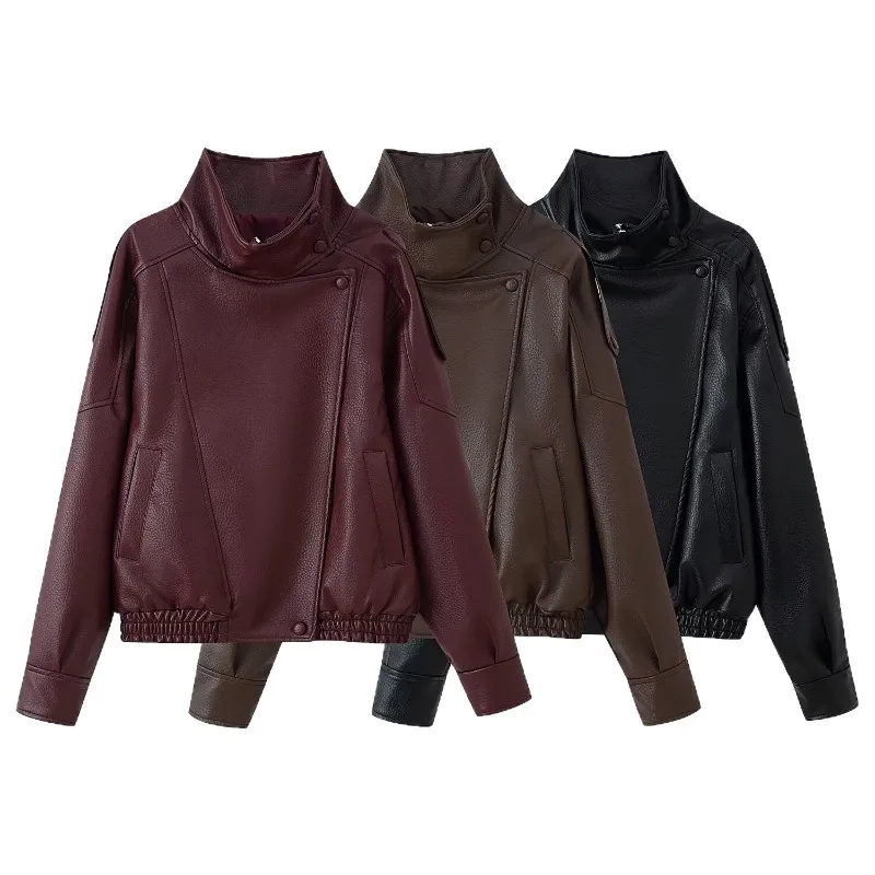 European American Style Double-collar Loose Fashionable Motorcycle Style Jacket Cross-border Autumn Winter New Women's Clothing.