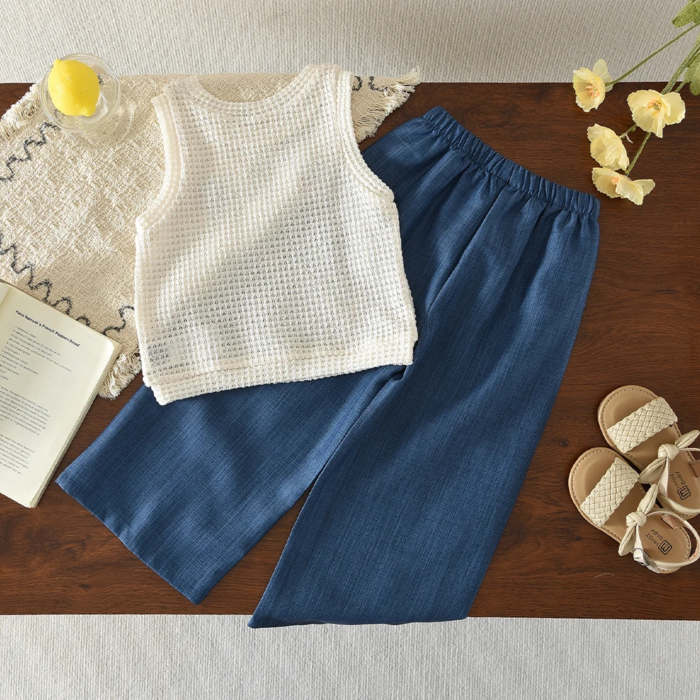 3-7 Year Old Summer Korean Version Children's Clothing 2026 Fashionable New Strawberry Girls' Clothes Vset Top + Blue Pants