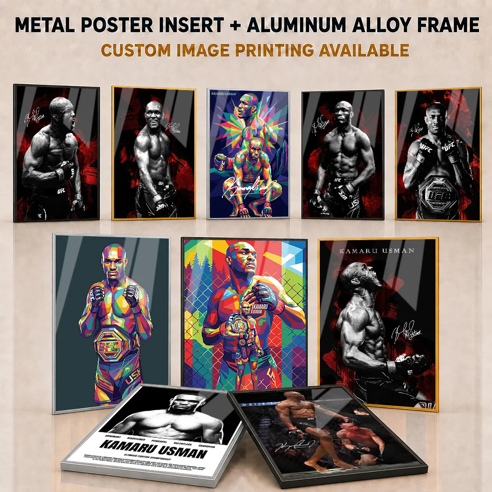 Kamaru Usman Metal Poster With Aluminum Alloy Frame Personalized Photo Intense MMA Action Style Wall Art For Home Gym Fan Gift