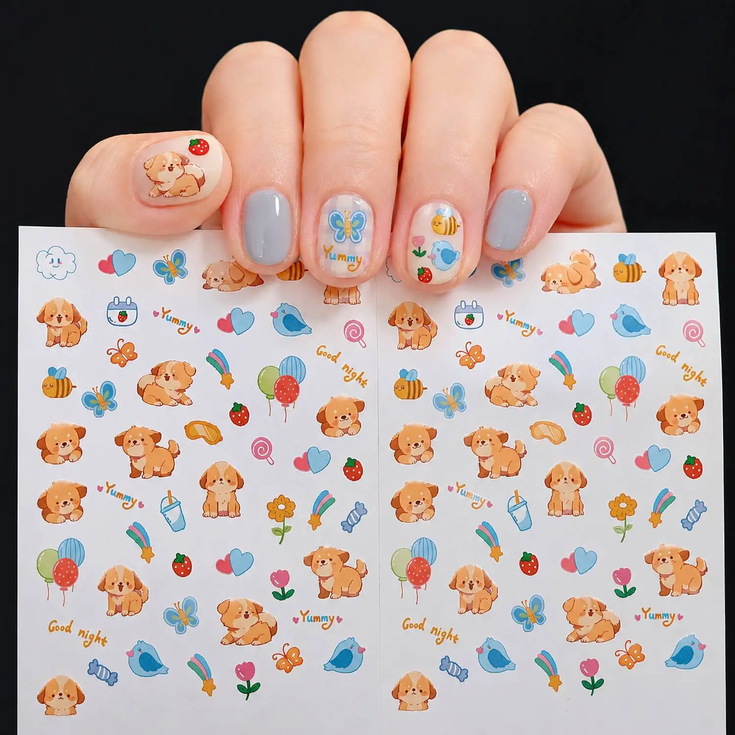 1Pc Colorful Dog Themes Puppy Nail Sticker Natural Snack Elements Puppy Nail Decal Healing Relax Paint Puppy Nail Slider