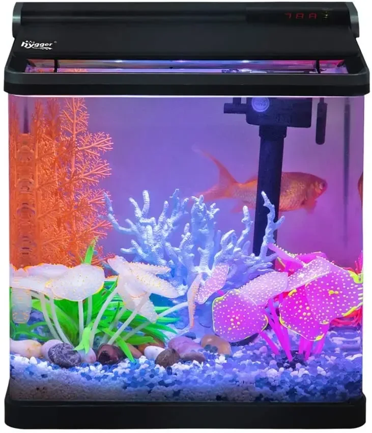 Smart 4 Gallon Fish Tank Starter Kit Small Glass Desktop Aquarium with Flip Lid Led Lighting,betta tank