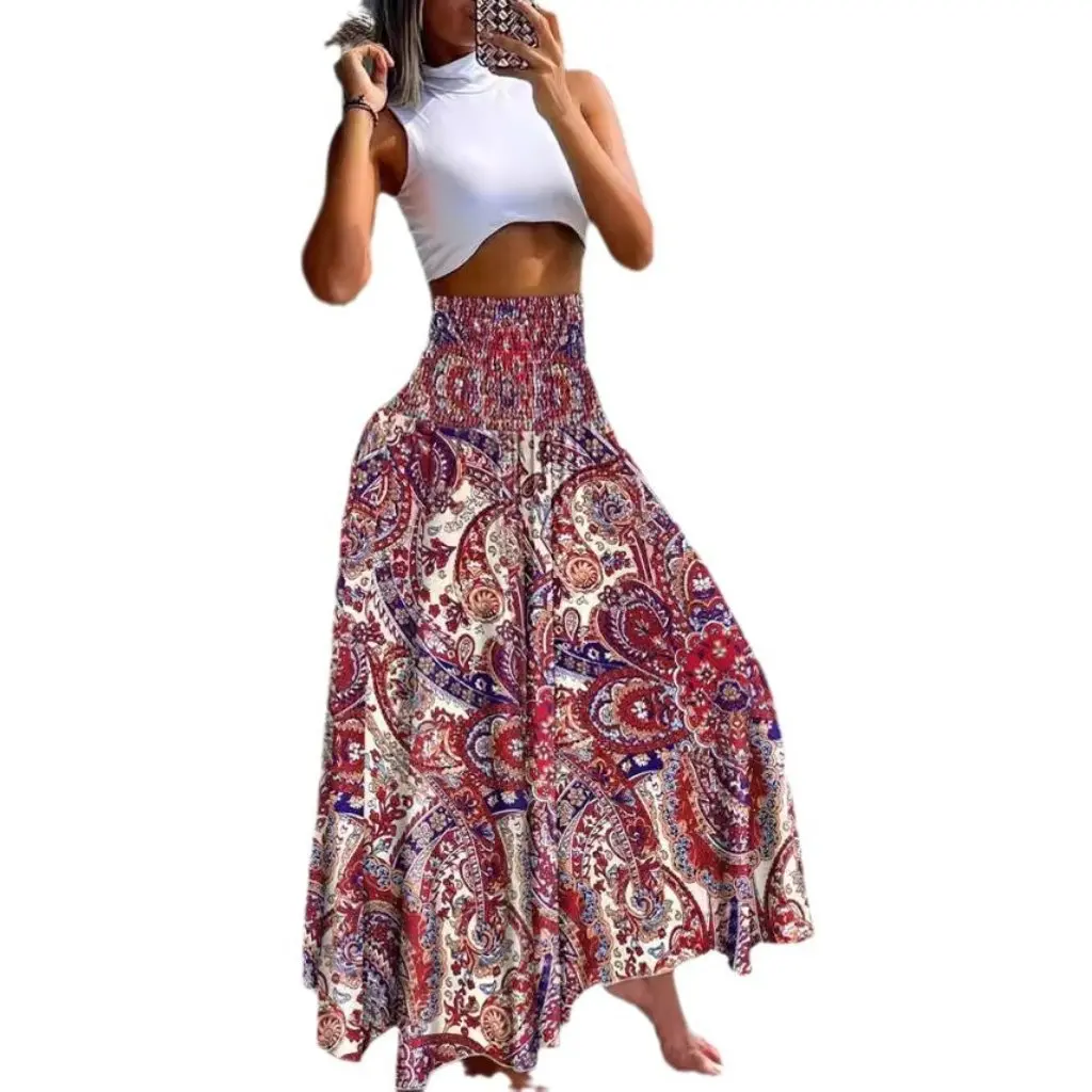 

Summer New Women's Printed Long Skirt for Vacation Beach Large Swing Skirt European And American Style Casual Fashion
