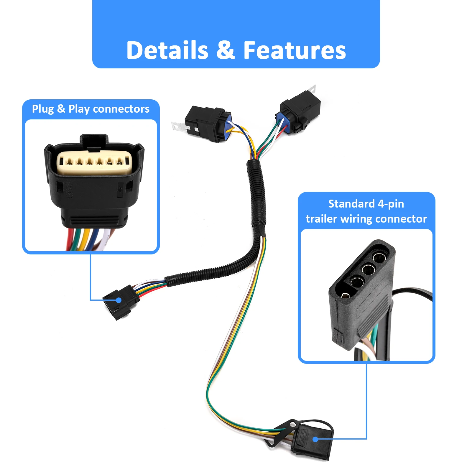 For 2018-2024 Chevrolet Equinox, GMC Terrain All Vehicle-Side 4-Pin Trailer Wiring Harness Connect Trailer Taillight Brake