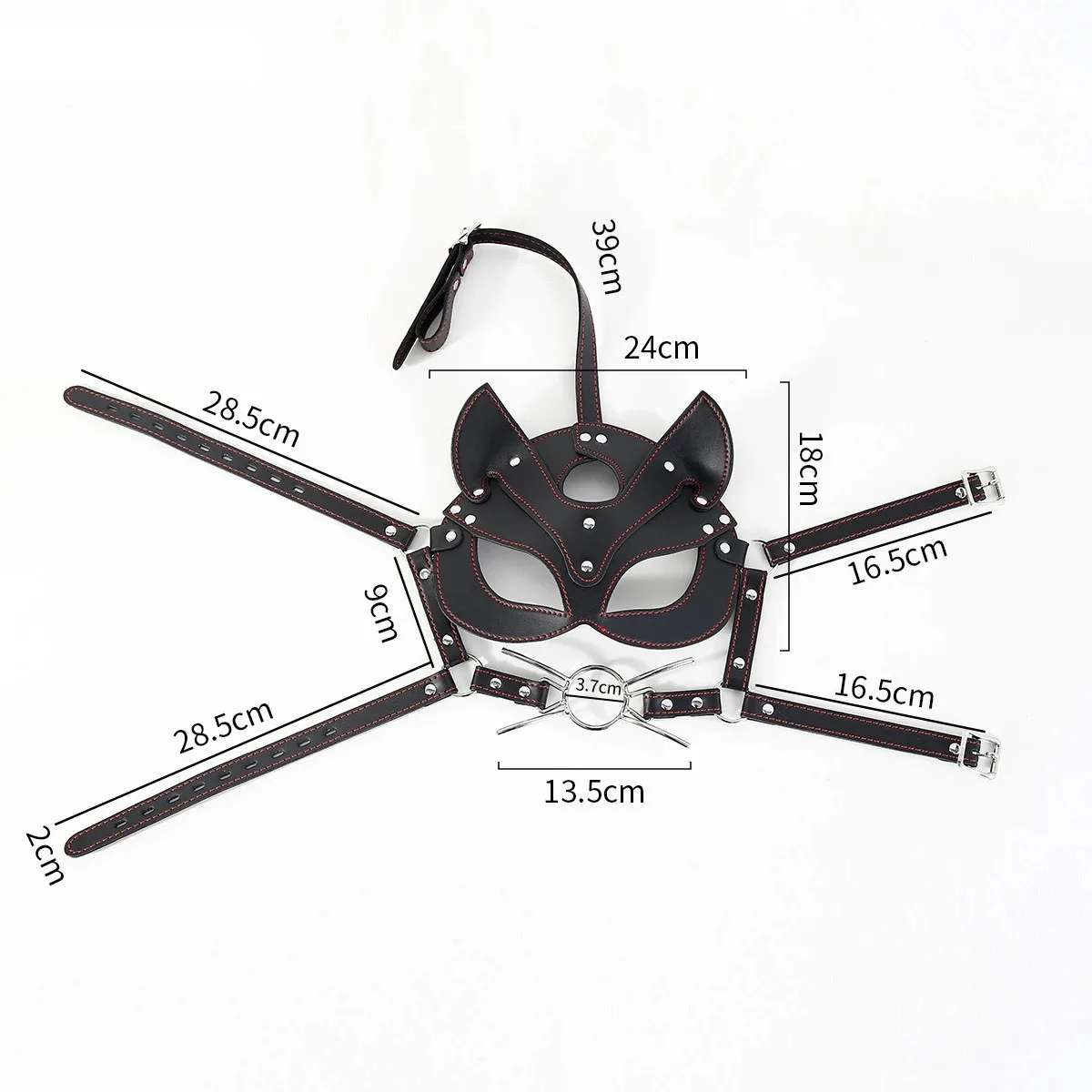 Black Leather Cat Mask BDSM Bondage Kit with Open Ring Mouth Gag Harness Couple Oral Foreplay Adult Toy for Erotic Play view 5