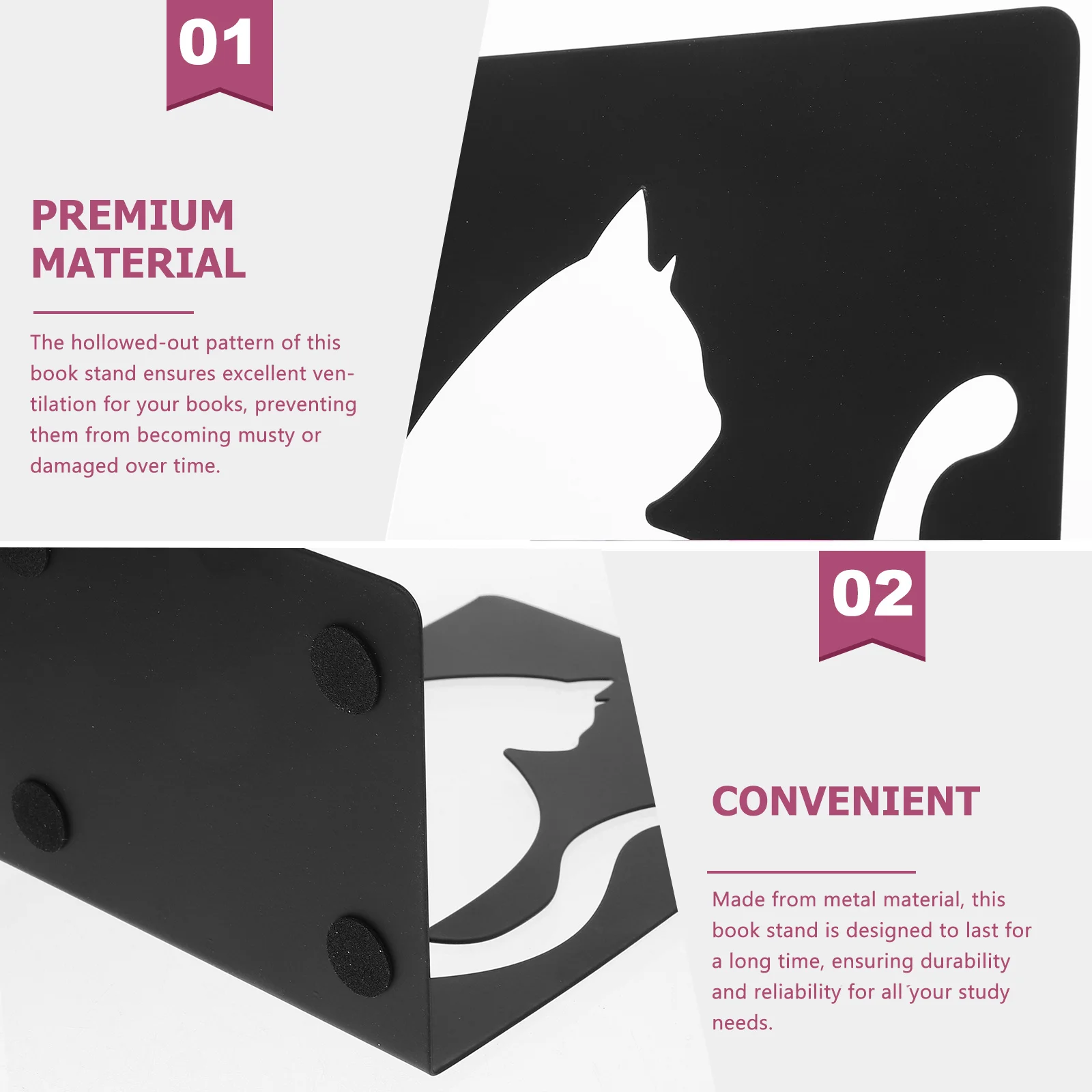 

2pcs Metal Cat Book Ends For Shelves Book Stand Heavy Duty Bookends Decorative Holder Study Desk Organizer Reading Support