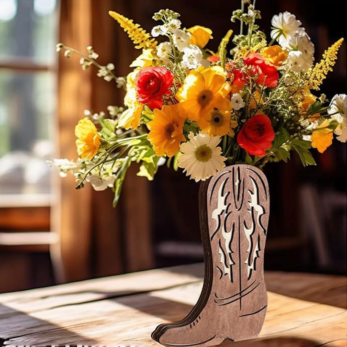 Wooden Cowboy Boot Dried Flower Plant Shelf Wall Hanging Indoor Vase Greenery Hanging Art Ornament Display Shelf Home Decor