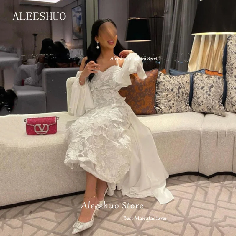 Aleeshuo Elegant Arabia Dubai A-Line Prom Dresses Off The Shoulder Long Sleeves Evening Dress Lace Appliques Formal Occasions