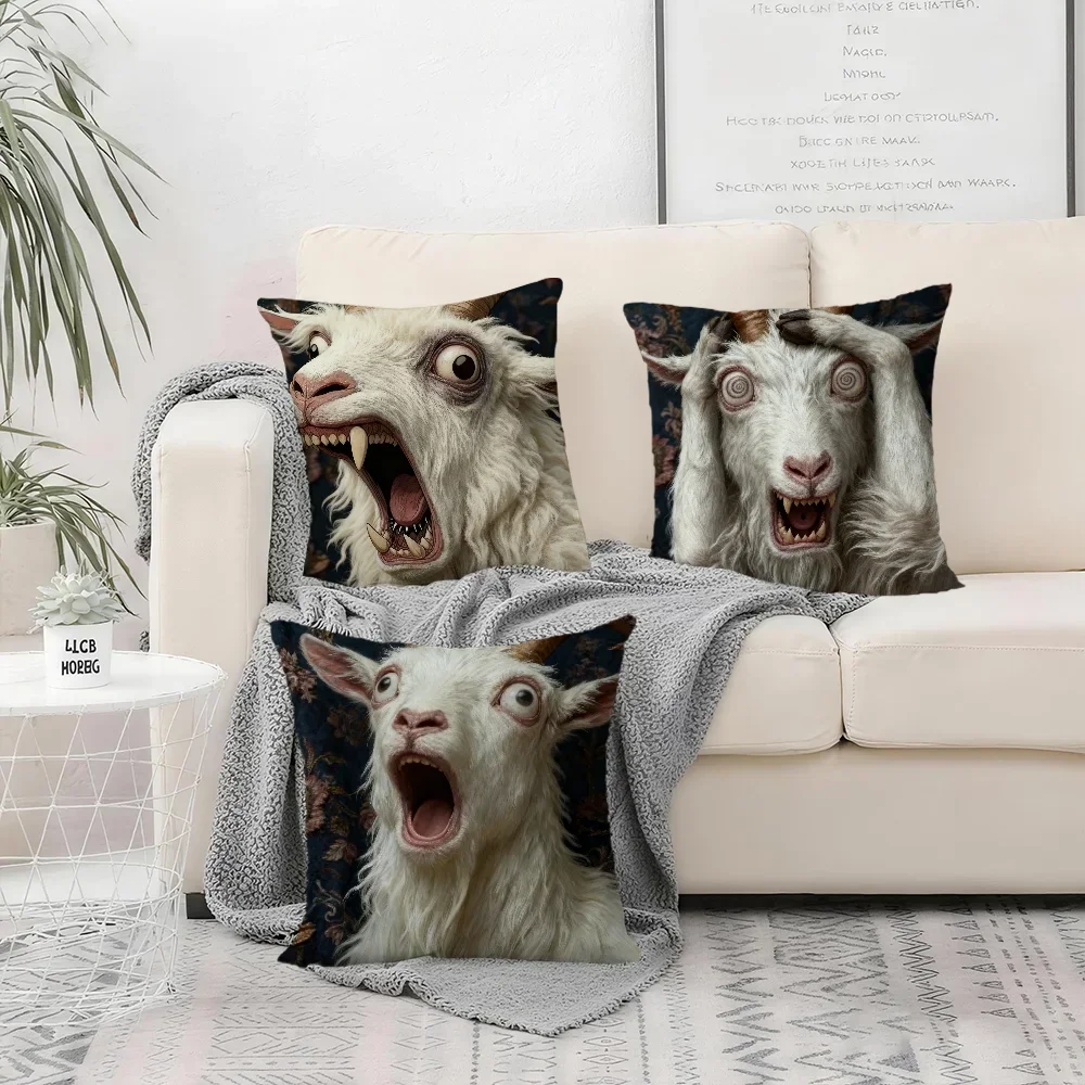 Spooky Goat Face 2D Cushion Cover Bedroom Living Room Sofa Christmas Decorations Soft Pillowcase With Zipper
