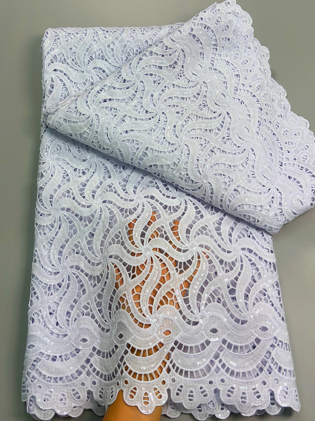 

Pure White Nigerian Guipure Lace Fabric 2026 High Quality Water Soluble African Sequin Cord Lace Fabric for Party Dress Sewing