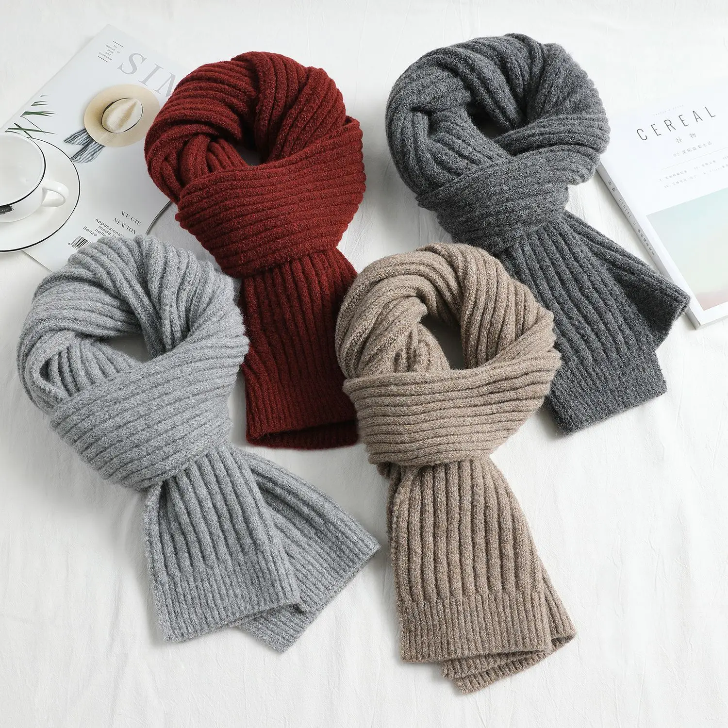 Winter Thickened Warm Knitted Scarf for Women Men Solid Color Korean Warmer Long Size Scarve Christmas New Year Gifts Unisex