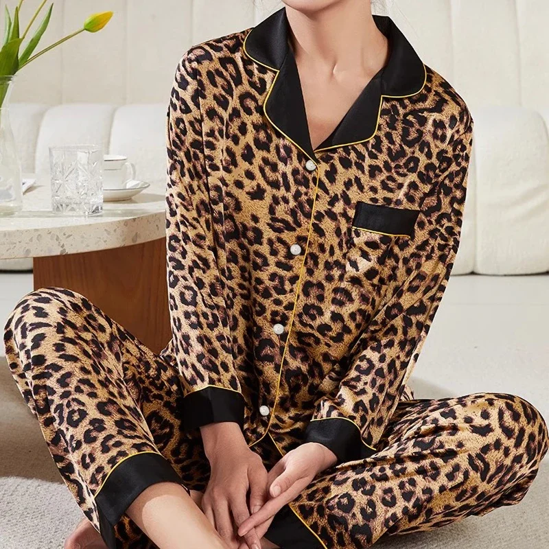 Europe & American Retro Leopard Women\'s Pajamas Elegant Trendy Print Lazy Fashion Sleepwear 2024 New Summer 2pcs Casual Homewear