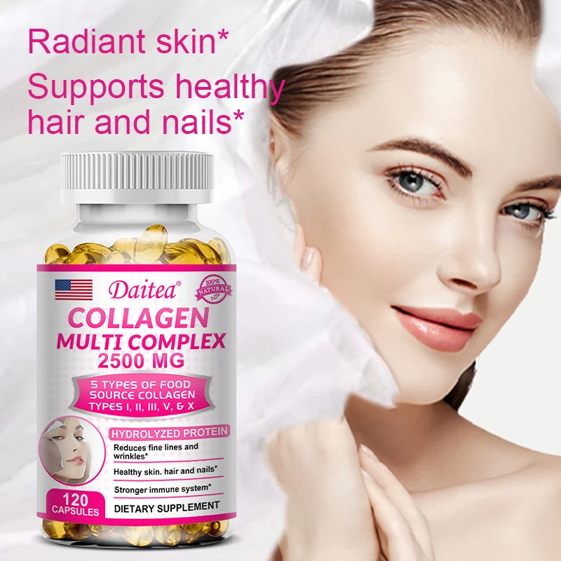 

Powerful Hydrolyzed Collagen Capsules with Hyaluronic Acid Antioxidant Skin Hair Nails Health with Vitamins, NON-GMO Supplement
