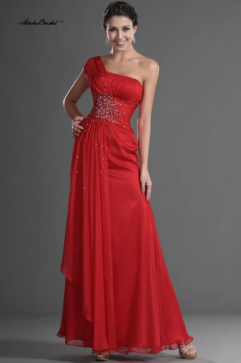 

Designer Evening Dress 2026 Women's Party Dress Stylish Single Shoulder Beaded Chiffon Formal Dresses