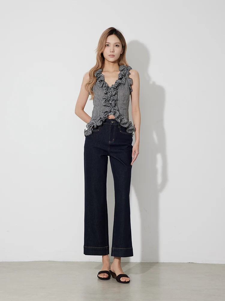 

High Waist Straight Leg Jeans Rugosam Spring New Arrival Slimming Leg Effect Cotton Denim Women's Fashion Petite Size