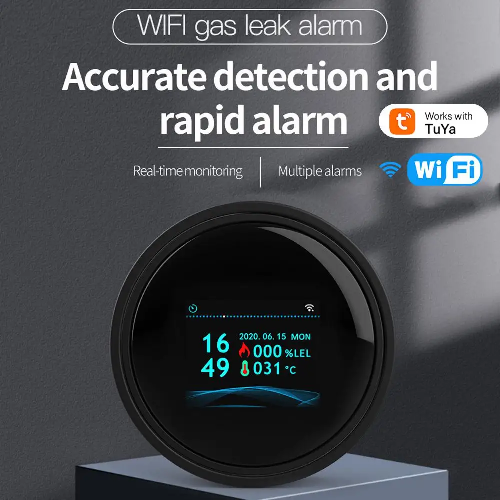WiFi GAS LPG Leak Sensor Alarm Fire Security Detector Tuya APP Control Safety Smart Home LCD Display Natural Gas Leak